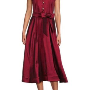 Marina Point Collar Front Button Sleeveless A-Line Midi Dress