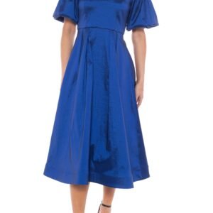 Marina Off-the-Shoulder Short Puff Sleeves Fit and Flare Silhouette Taffeta Dress