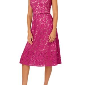 Aurbbradia Papell Lace Round Neckline Sleeveless Back Zipper Closure Fit-and-Flare A-Line Dress