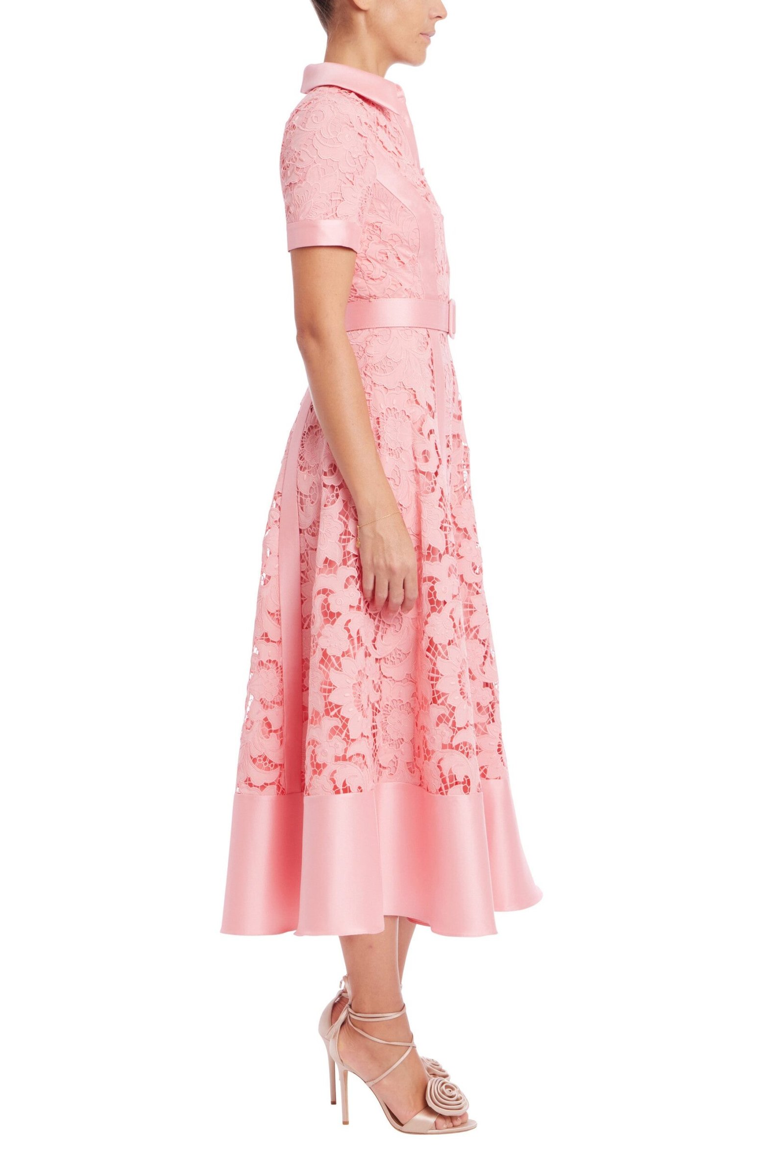Aurbbradia Mischka Collared Neckline Short Sleeves Button-Down Front A-Line Midi Peony Shirt Dress - Image 2