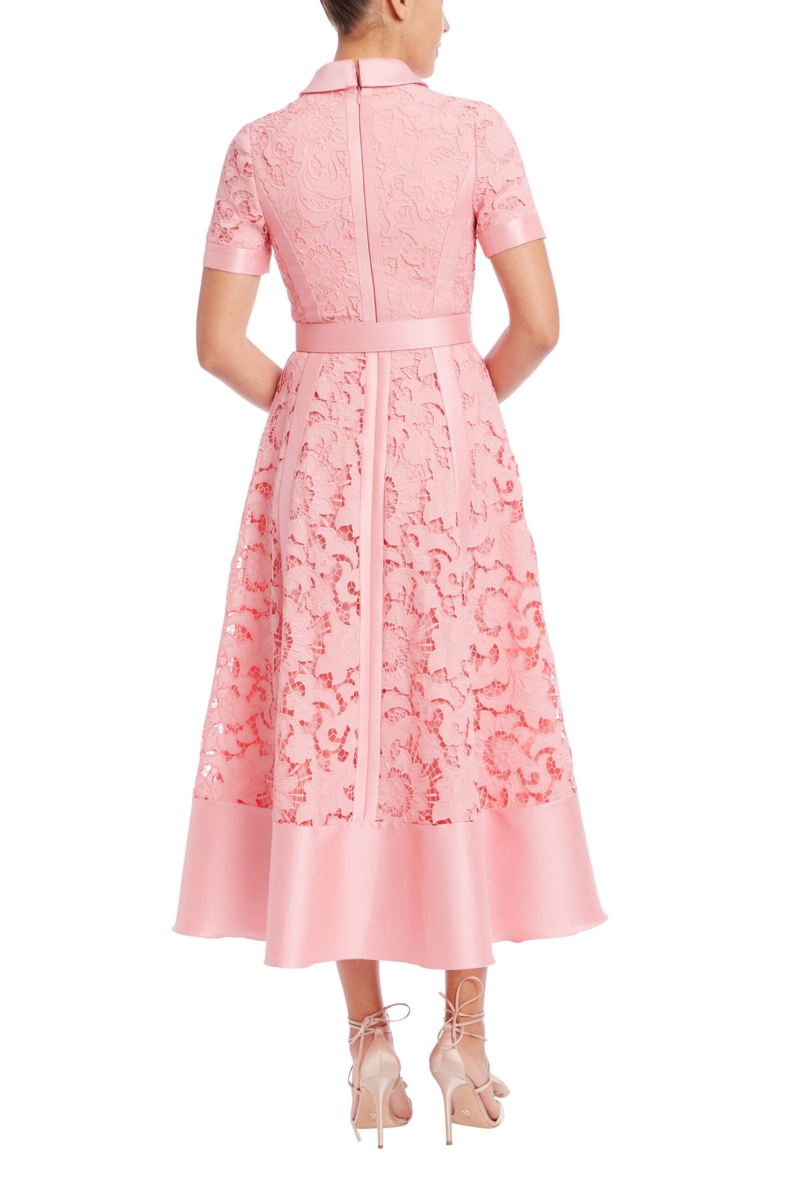 Aurbbradia Mischka Collared Neckline Short Sleeves Button-Down Front A-Line Midi Peony Shirt Dress - Image 3