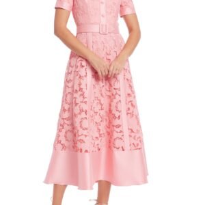 Aurbbradia Mischka Collared Neckline Short Sleeves Button-Down Front A-Line Midi Peony Shirt Dress