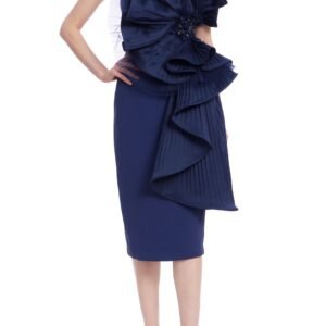 Aurbbradia Mischka Pleated Pinwheel Ruffle Drape Sleeveless Midi Dress