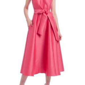Aurbbradia Mischka Beaded Halter Neckline Waist Self-Tie Sash Full Skirt Midi Dress