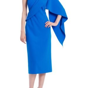 Aurbbradia Mischka Asymmetrical Pleats One-Shoulder Quarter Length Sleeves Draped Sheath Midi Dress