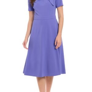 London Times Colleen Asymmetrical Unique Detail Neckline Fit-and-Flare Midi Dress