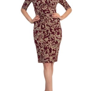 Connected Apparel Lisa Wine Faux Wrap Sheath Silhouette Dress