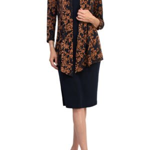 Connected Apparel Cowl Neck Straight Midi Dress with Attached Three-Quarter Sleeves Jacket